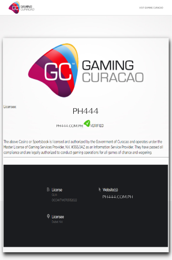 PH444 Licensed by Gaming Curaçao